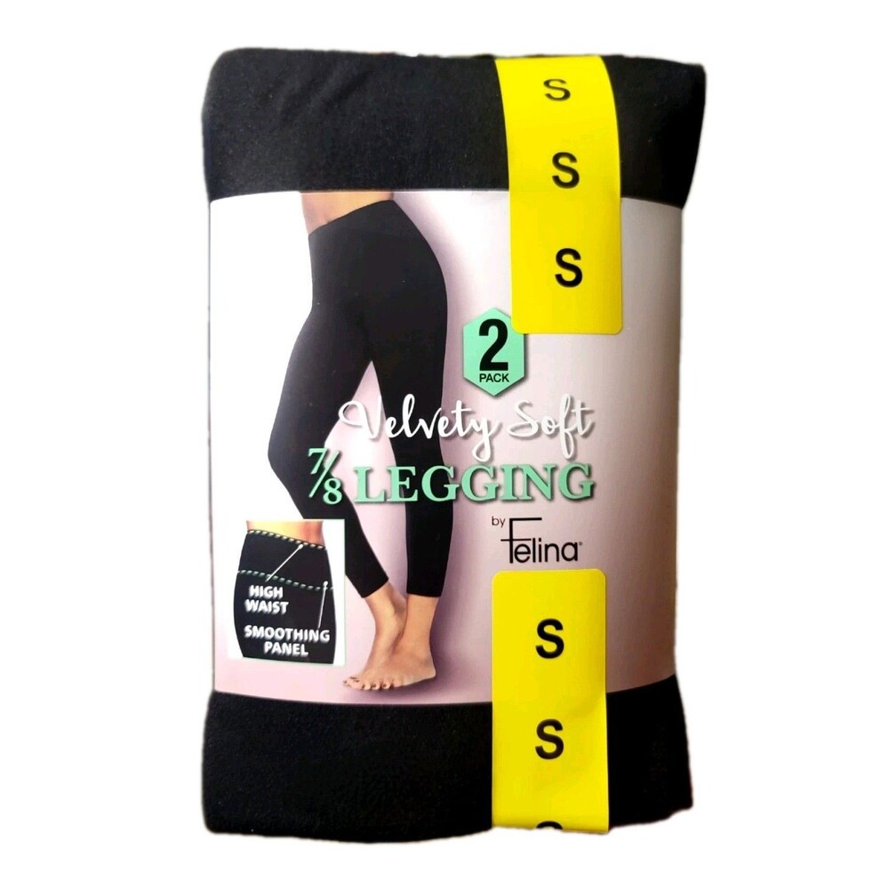 Felina Women's Velvety Super Soft High Waist 7/8 Legging 2-pack Black Size S